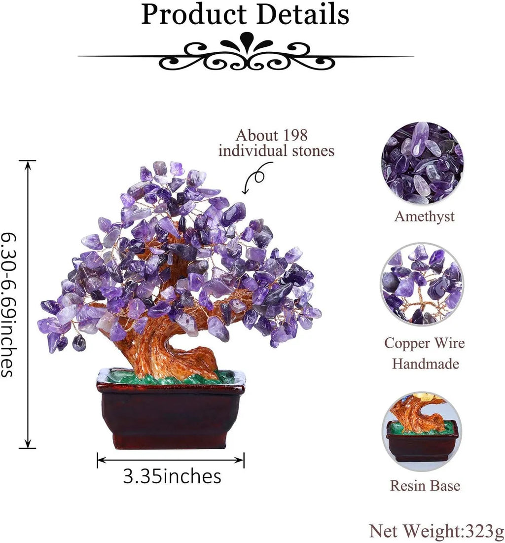Sacred Lotus - Aura Amethyst Crystal Tree Bonsai Style for Wisdom & Calm