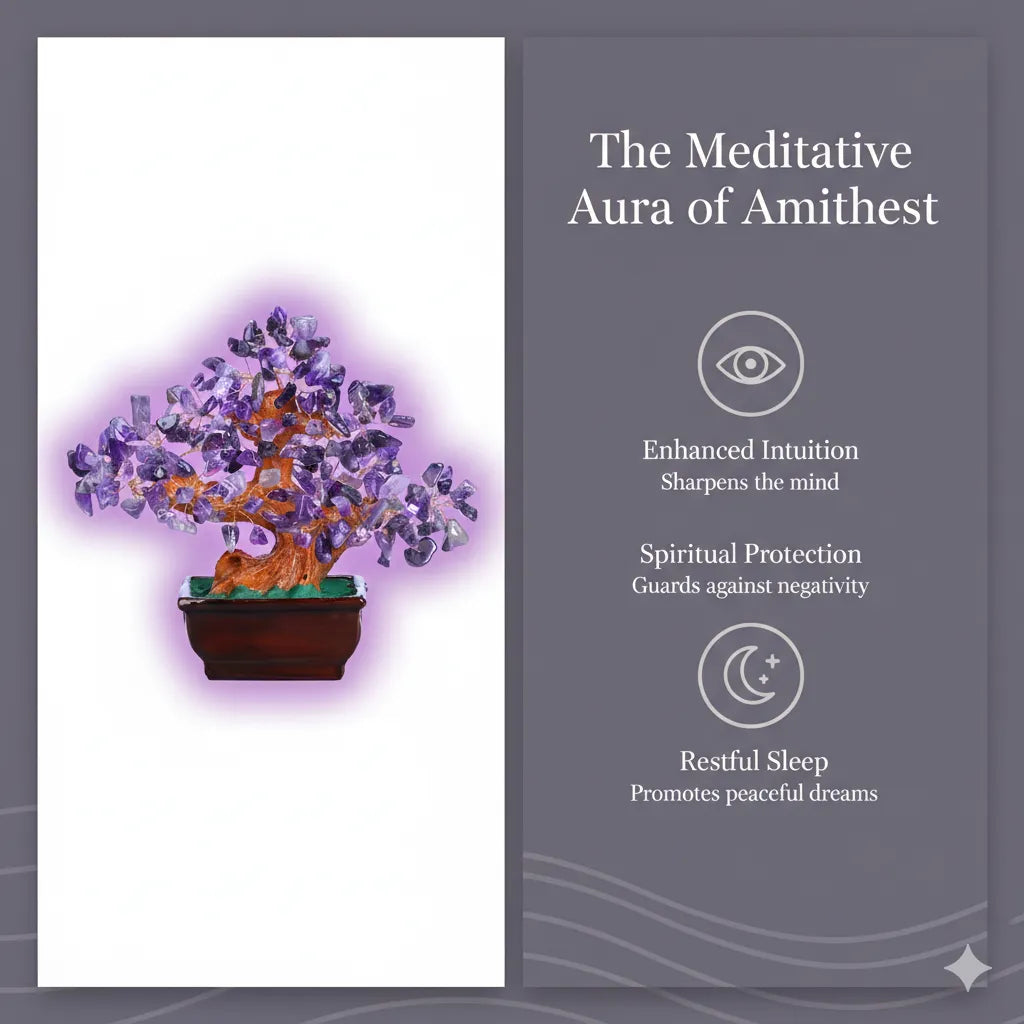 Sacred Lotus - Aura Amethyst Crystal Tree Bonsai Style for Wisdom & Calm