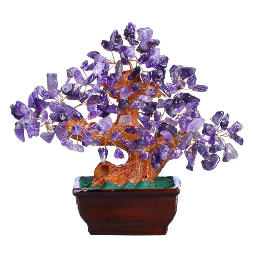 Sacred Lotus - Aura Amethyst Crystal Tree Bonsai Style for Wisdom & Calm