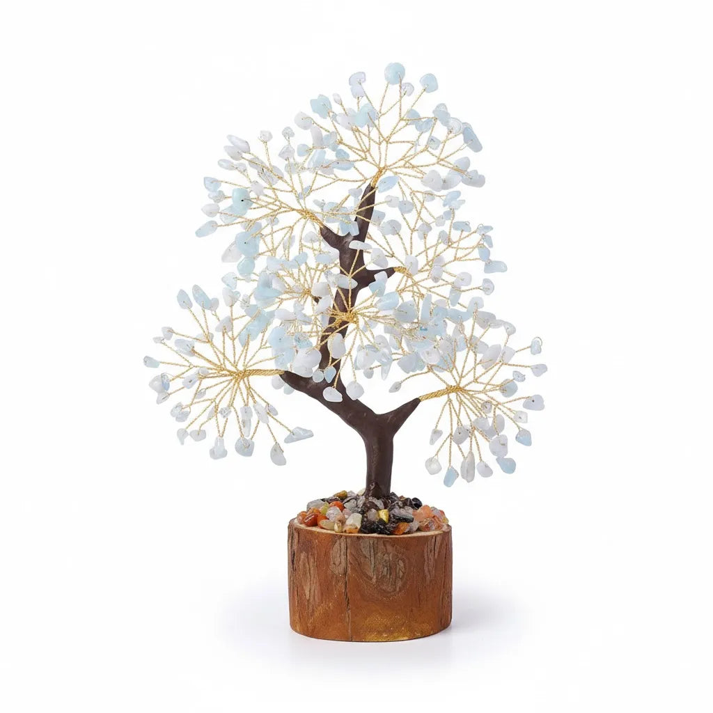 Sacred Lotus - Aquamarine Crystal Tree for Serenity & Fluid Expression