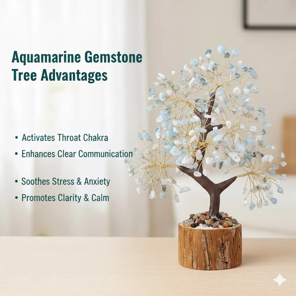 Sacred Lotus - Aquamarine Crystal Tree for Serenity & Fluid Expression
