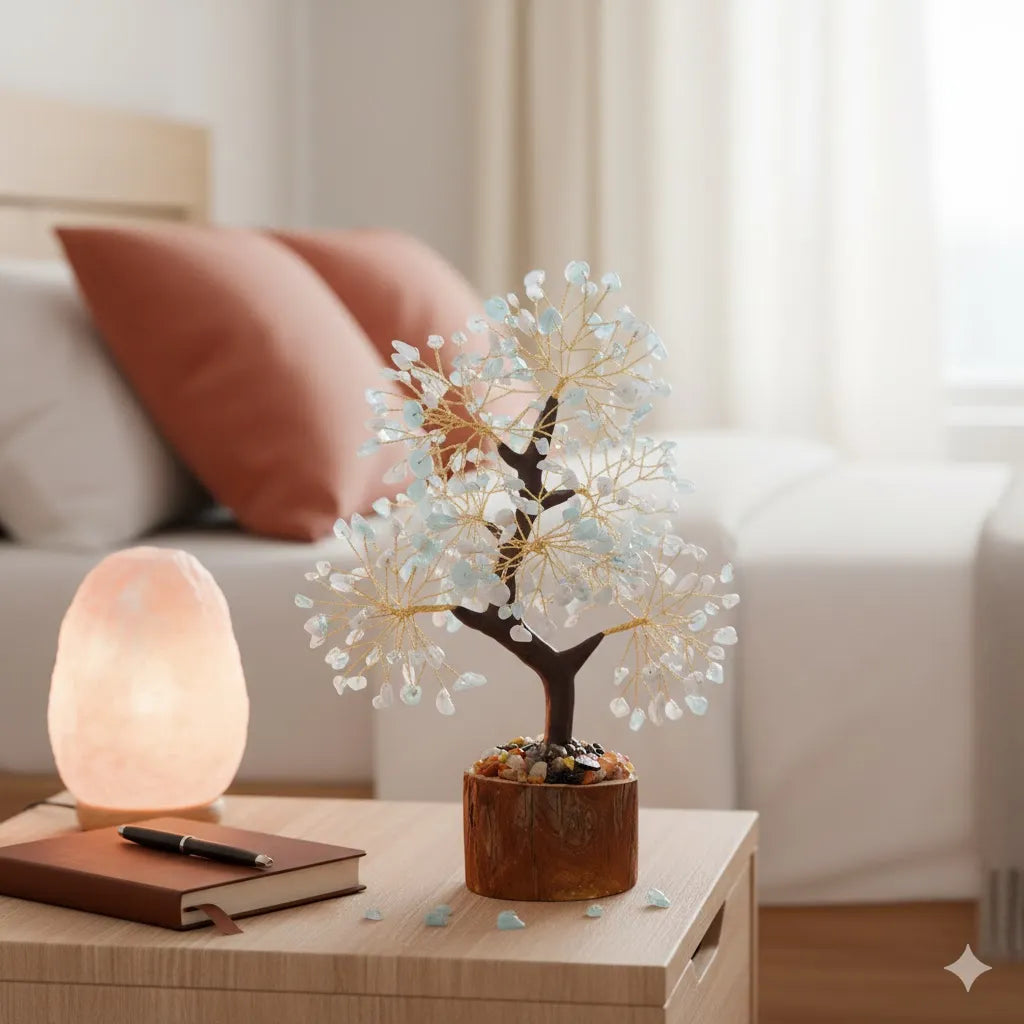 Sacred Lotus - Aquamarine Crystal Tree for Serenity & Fluid Expression