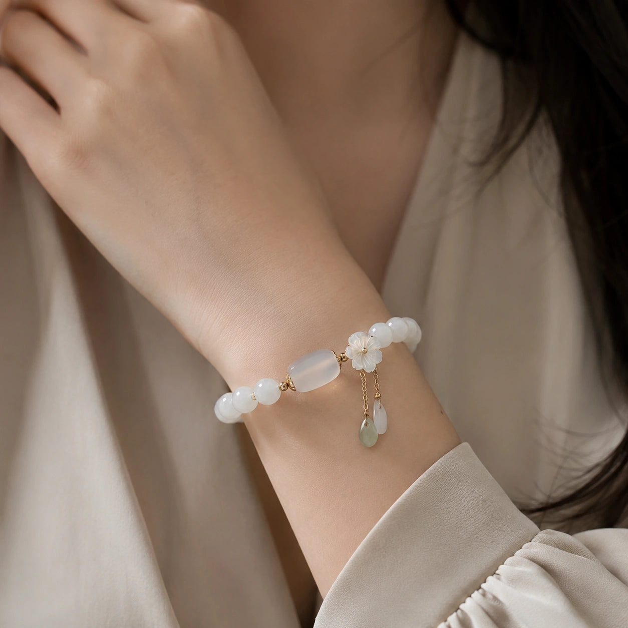 Natural White Jade Luck Bracelet