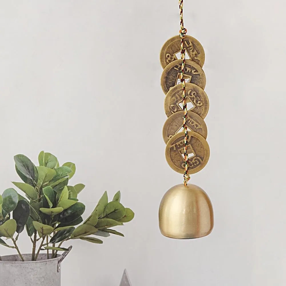 Sacred Lotus - Brass Feng Shui Coins Wind Chime for Wealth & Good Luck