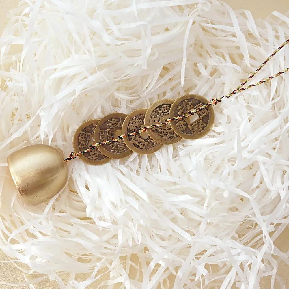 Sacred Lotus - Brass Feng Shui Coins Wind Chime for Wealth & Good Luck
