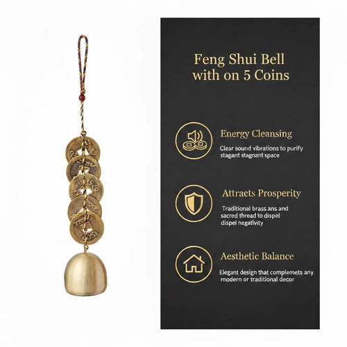 Sacred Lotus - Brass Feng Shui Coins Wind Chime for Wealth & Good Luck