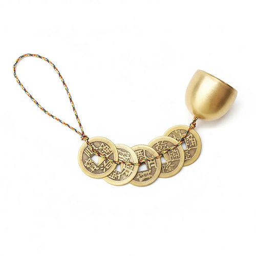 Sacred Lotus - Brass Feng Shui Coins Wind Chime for Wealth & Good Luck