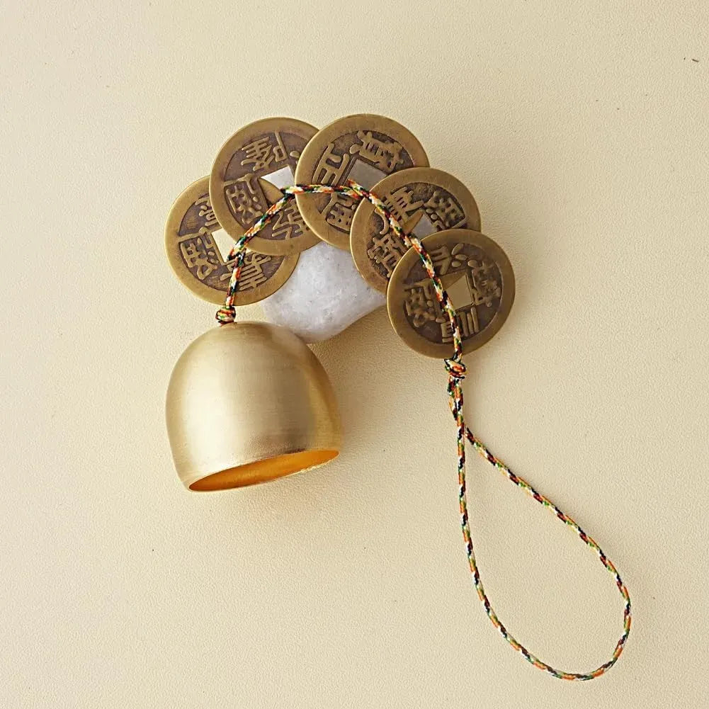 Sacred Lotus - Brass Feng Shui Coins Wind Chime for Wealth & Good Luck