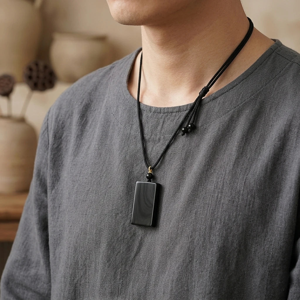 The Obsidian Void Shield: Minimalist Wu Shi Pai Protection Pendant