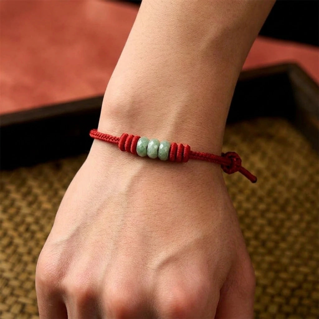 Handmade Braided Red String with 3mm Jade Beads Protection