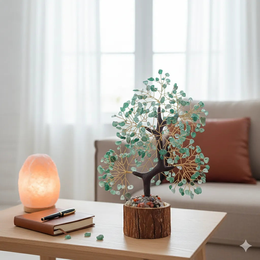 Sacred Lotus - Green Aventurine Crystal Tree for Prosperity & Emotional Healing
