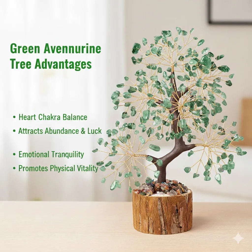 Sacred Lotus - Green Aventurine Crystal Tree for Prosperity & Emotional Healing
