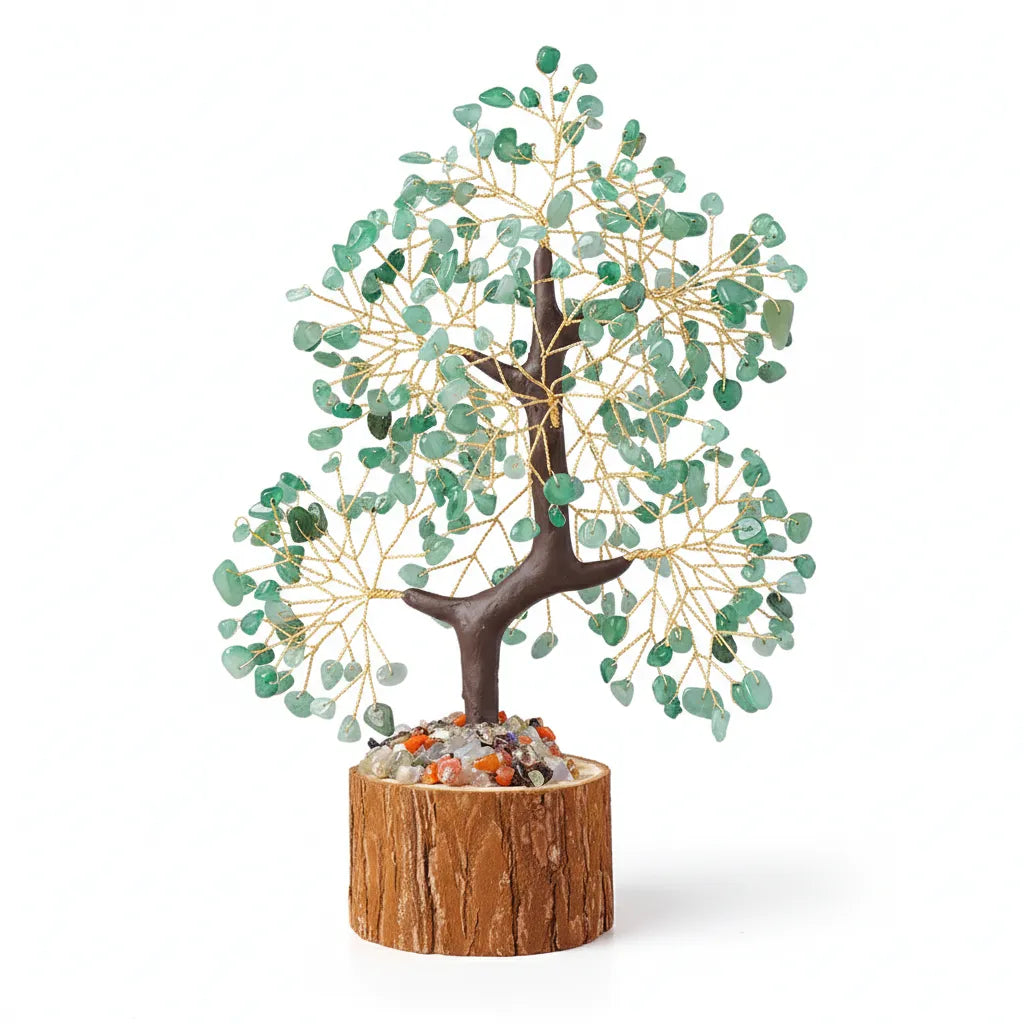 Sacred Lotus - Green Aventurine Crystal Tree for Prosperity & Emotional Healing