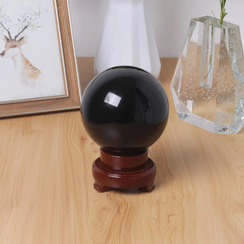 Sacred Lotus - Obsidian Crystal Sphere for Protection & Emotional Healing