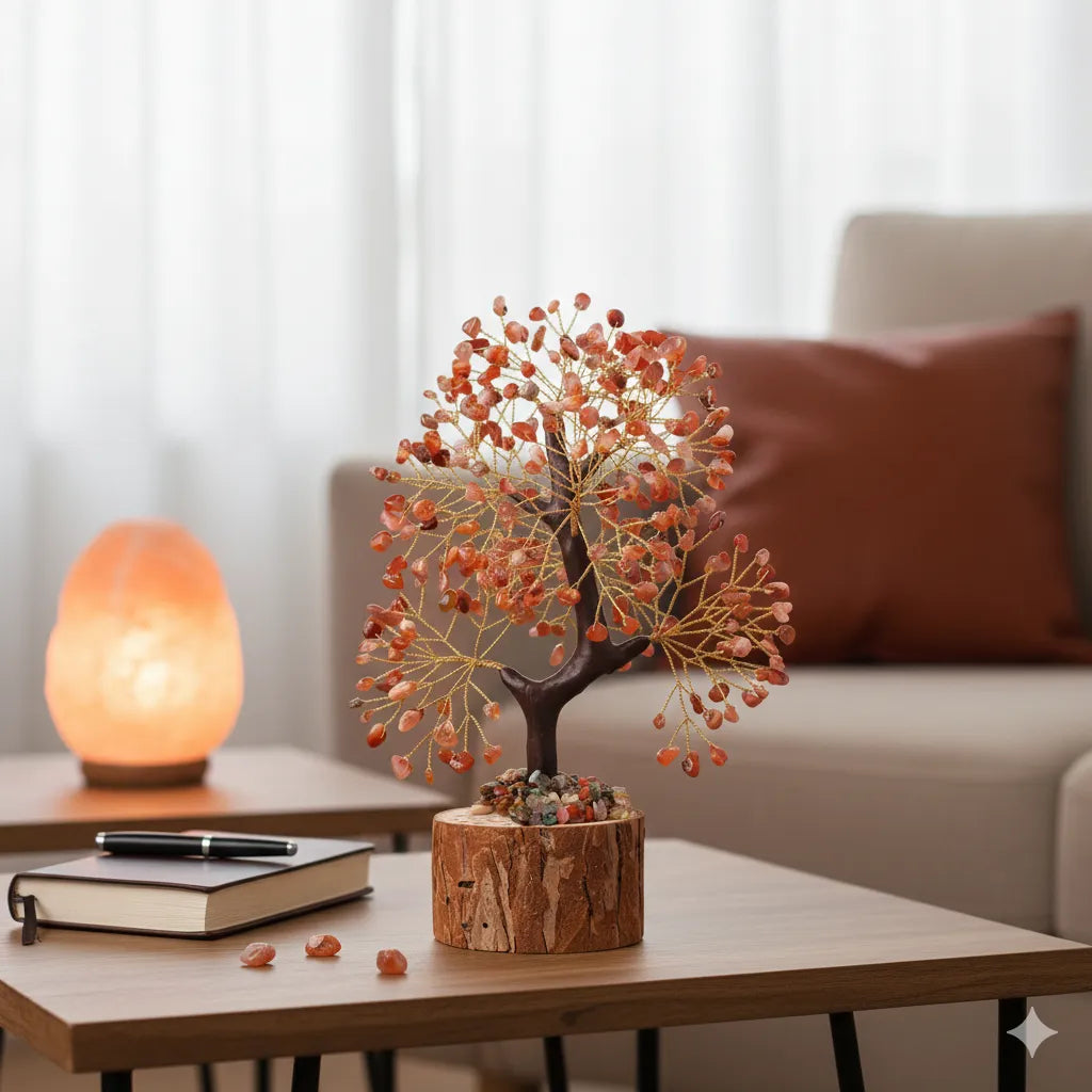 Sacred Lotus - Vitality Carnelian Crystal Tree for Grounding & Protection