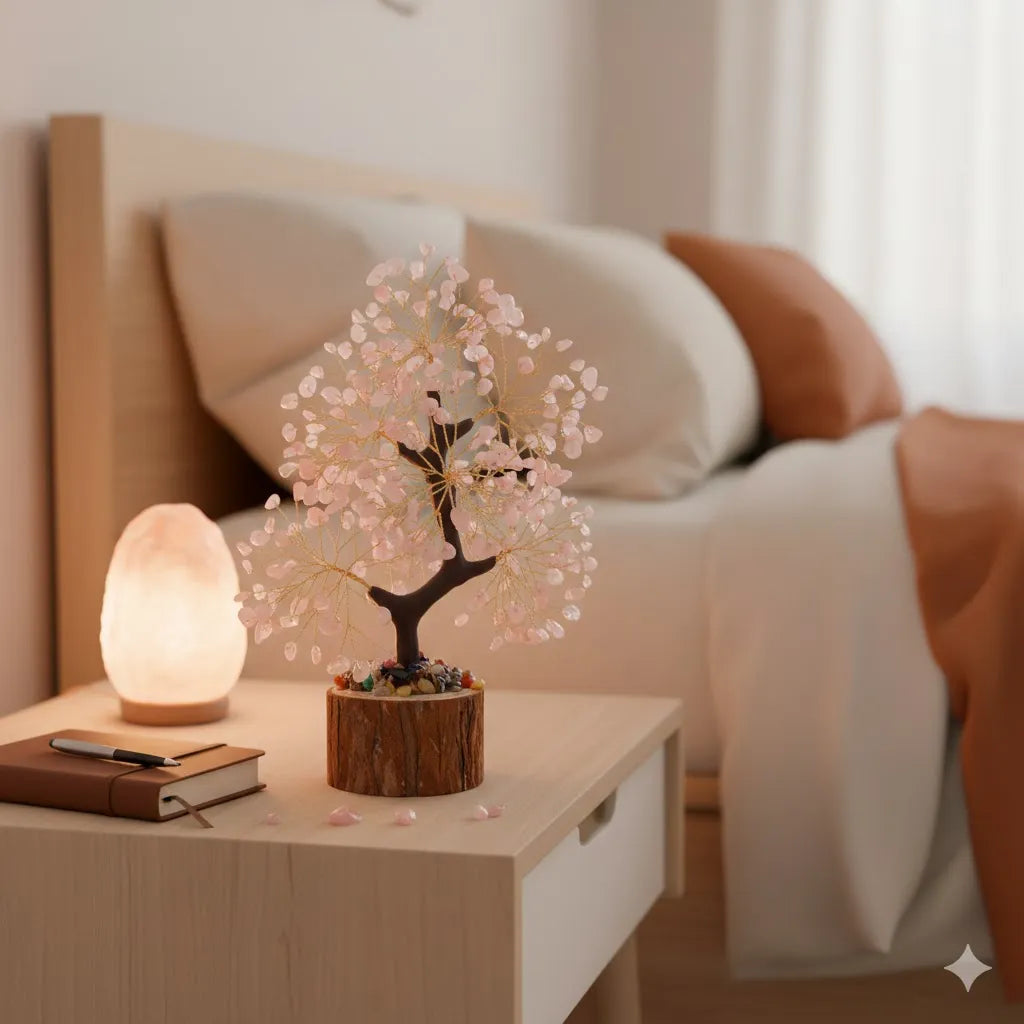 Sacred Lotus - Rose Quartz Crystal Tree for Love & Healing