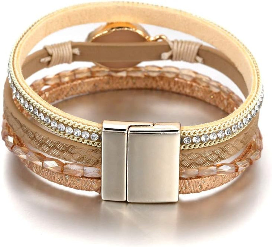 Leather Wrap Bracelet for Women, Boho Western Layered Cuff Jewelry