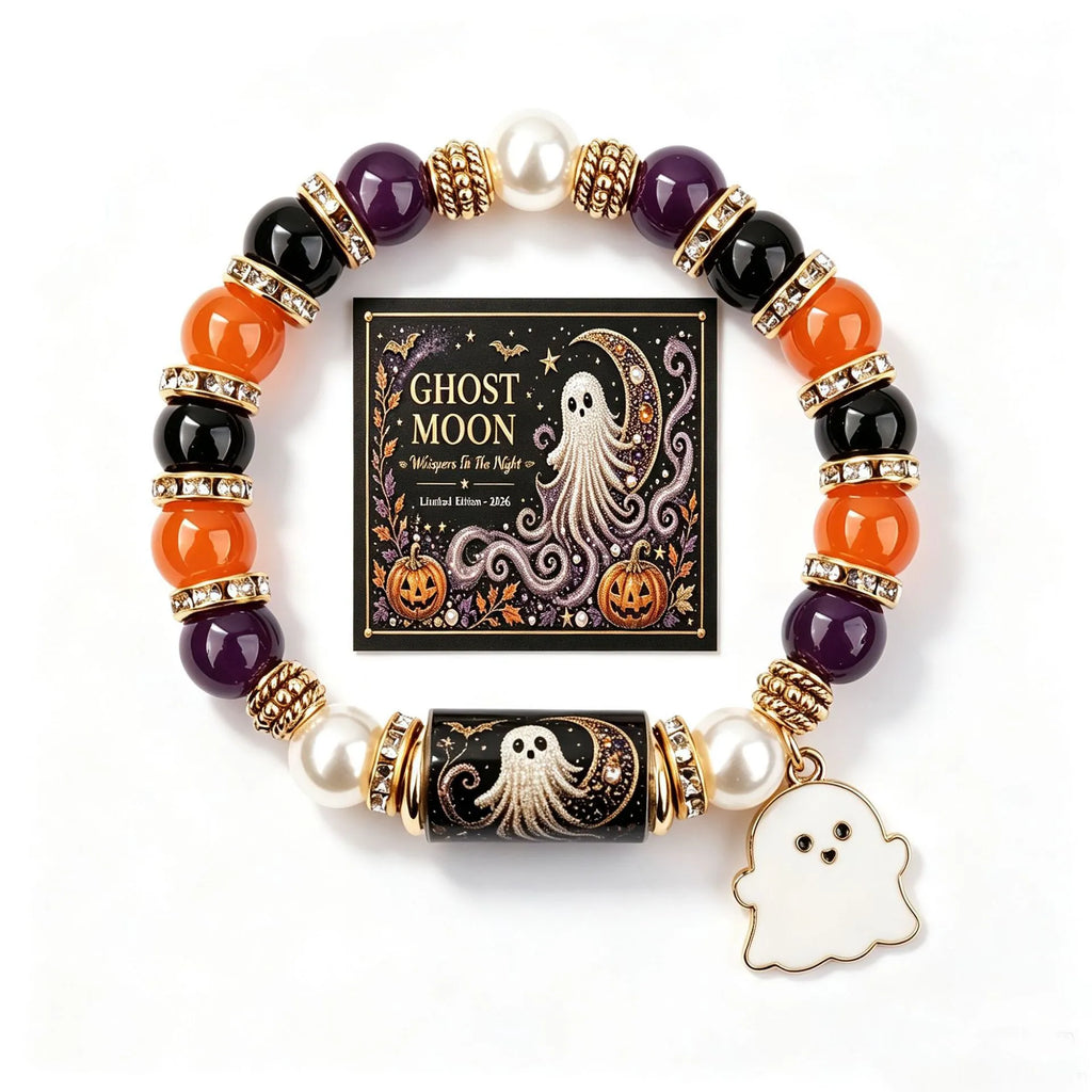 Halloween Crystal Beaded Bracelet with Gothic Charm & Psychic Shield