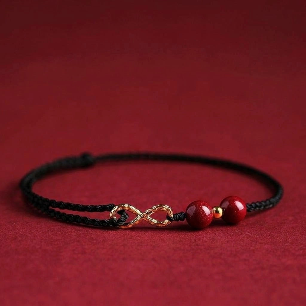 Cinnabar Blessing Red String Golden Infinity Symbol Bracelet Anklet