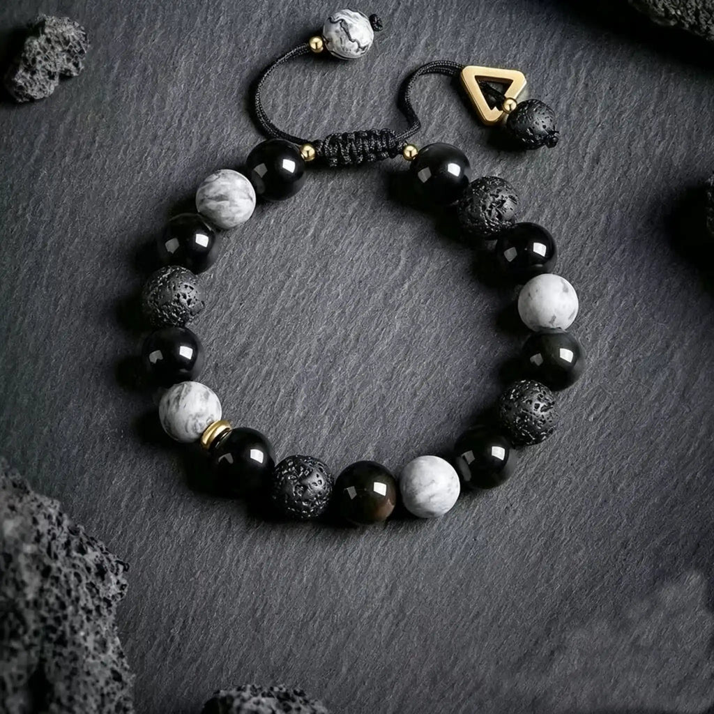 Minimalist Black Volcanic Stone Strand Bracelet