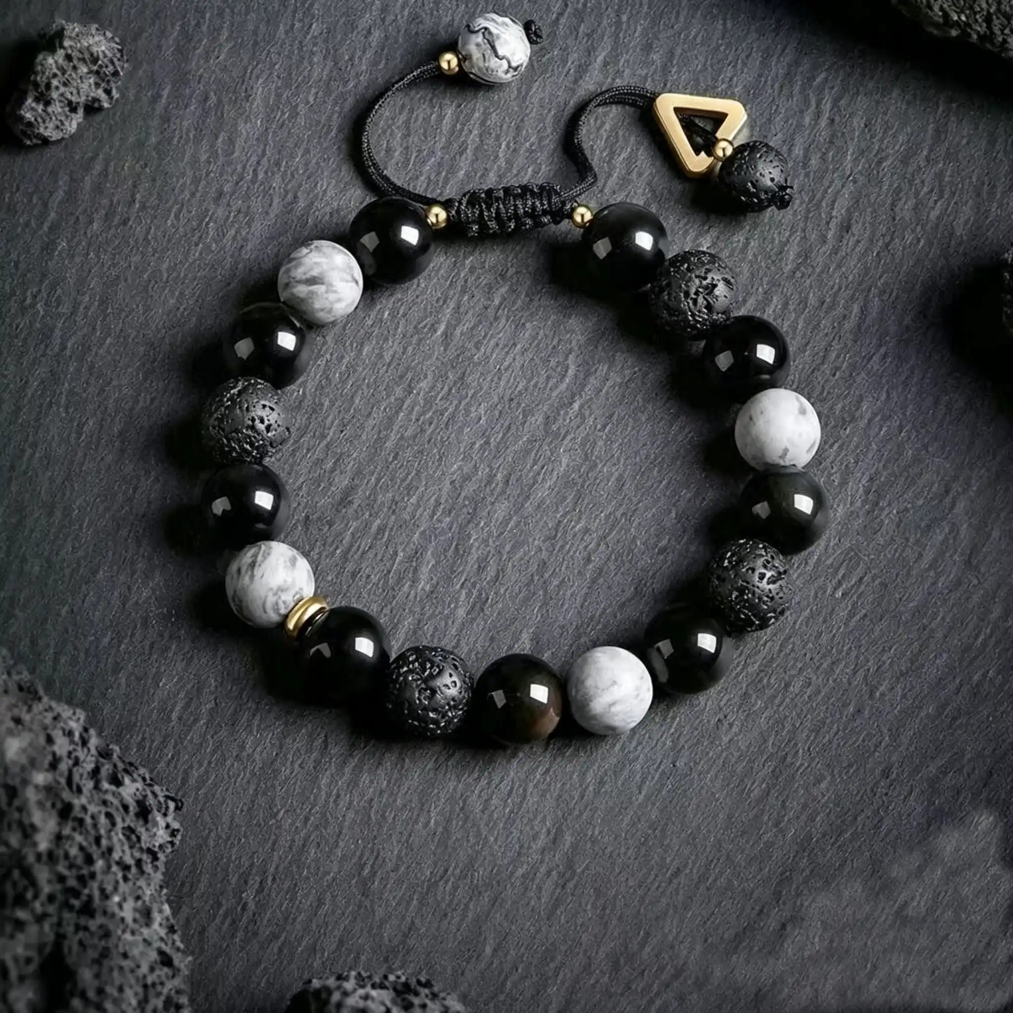Minimalist Black Volcanic Stone Strand Bracelet