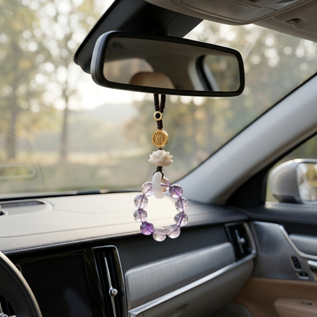 Natural Purple Crystal Keychain - Portable Crystal Healing Pendant for Good Fortune