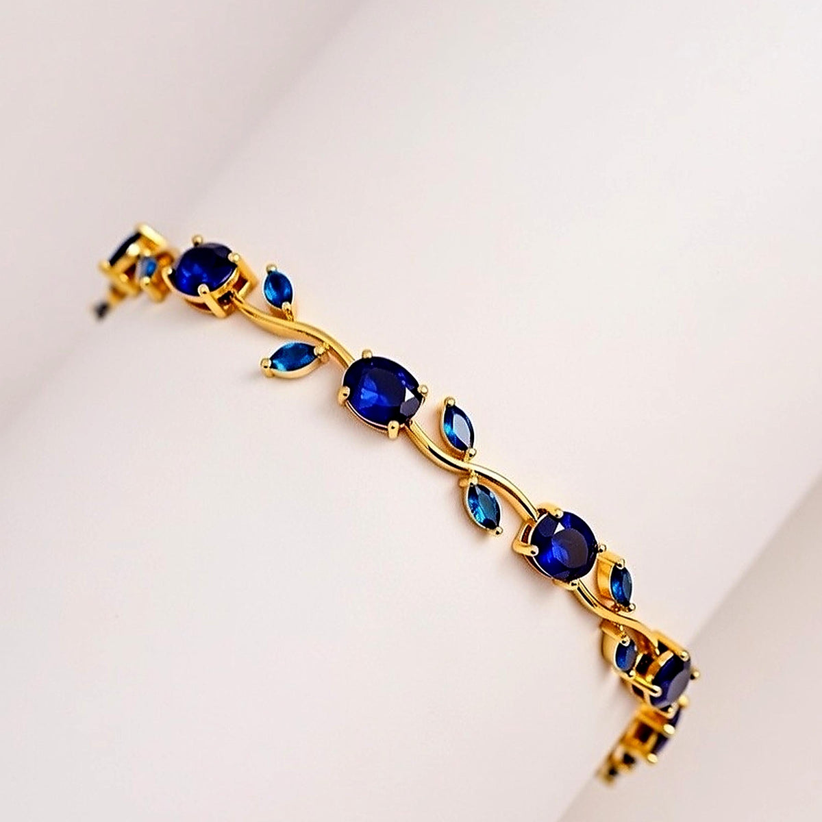 Blue Stone Bracelet Gold Tone Bracelet Dainty Blue Crystal Bracelet Elegant Vine Bracelet Adjustable Jewelry Gift for Her Birthday Jewelry