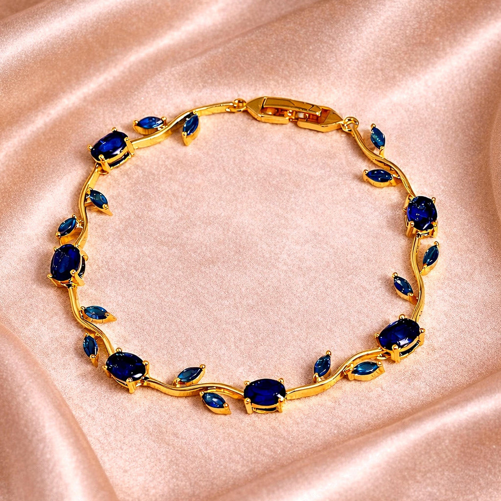 Blue Stone Bracelet Gold Tone Bracelet Dainty Blue Crystal Bracelet Elegant Vine Bracelet Adjustable Jewelry Gift for Her Birthday Jewelry