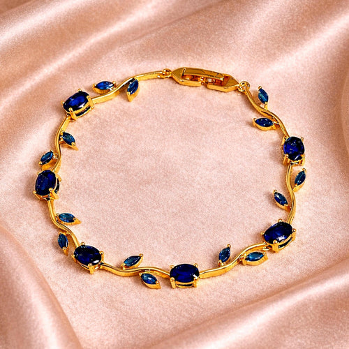 Blue Stone Bracelet Gold Tone Bracelet Dainty Blue Crystal Bracelet Elegant Vine Bracelet Adjustable Jewelry Gift for Her Birthday Jewelry
