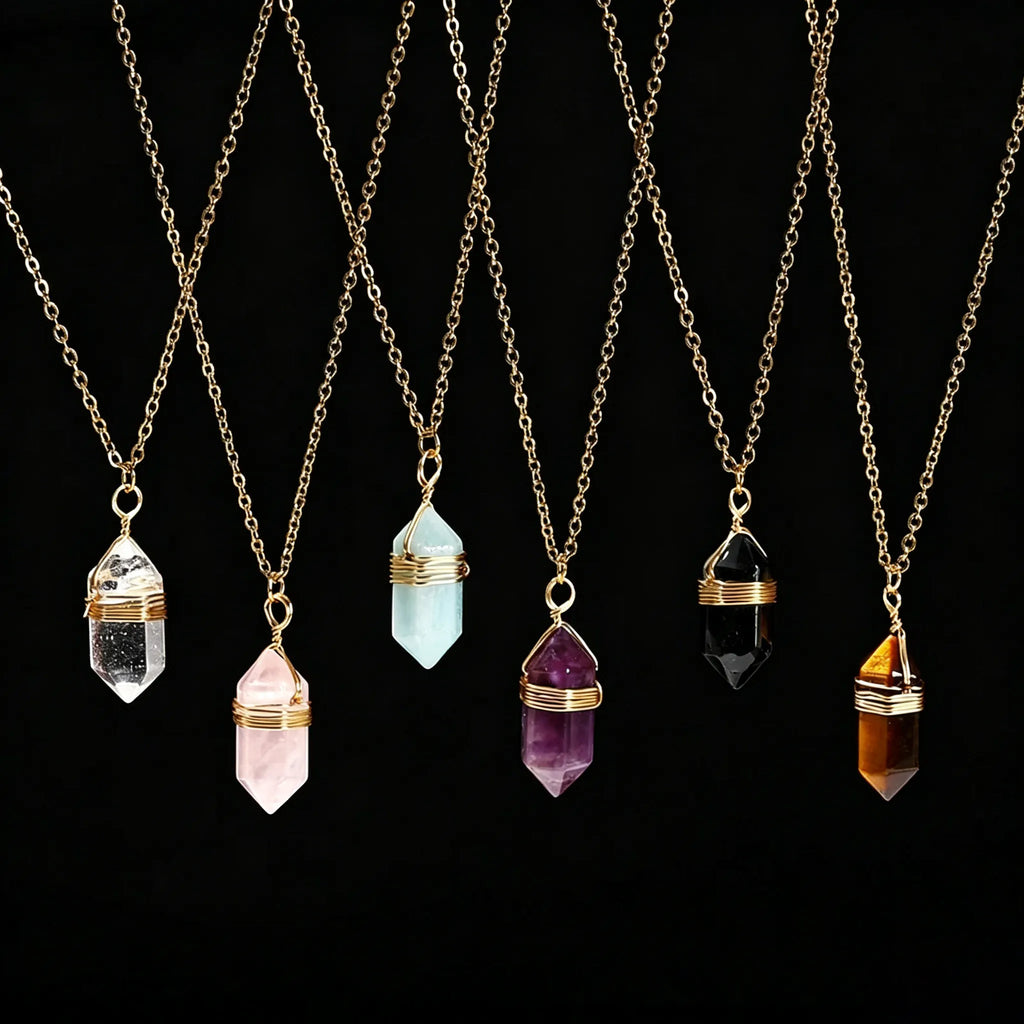 Wire-Wrapped Hexagonal Crystal Point Necklace