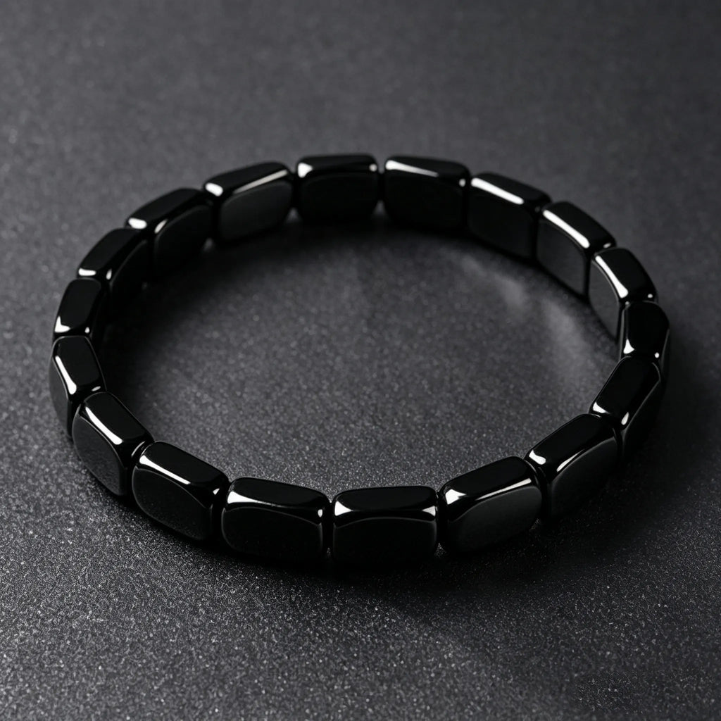 Hematite Stone Bracelet for Men - Sleek Dark Metallic Magnetic Balance Wristband